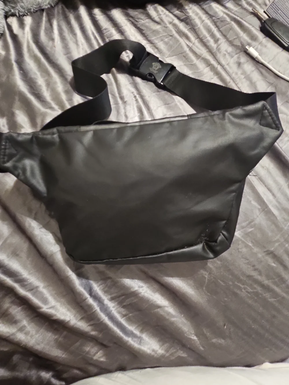 Versace Parfums Black Logo Buckle Belt Bag Strap